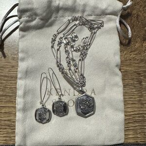 Kendra Scott silver platinum druzy necklace and earrings